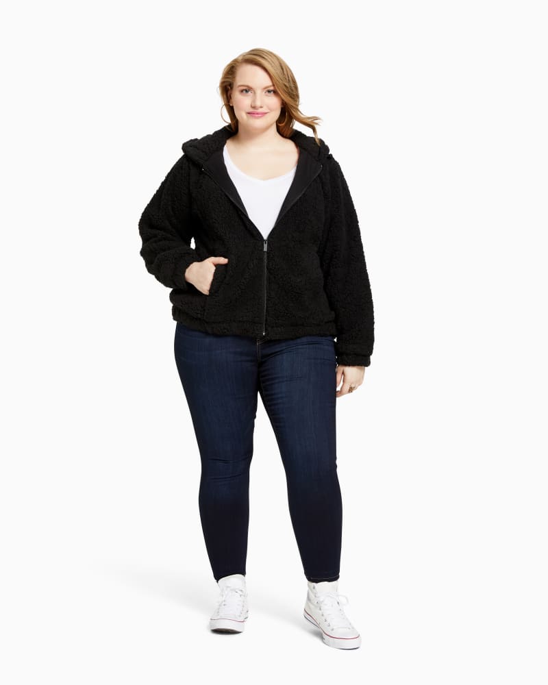 Plus size model with hourglass body shape wearing Klein Fleece Jacket by Marc NY | Dia&Co | dia_product_style_image_id:111940